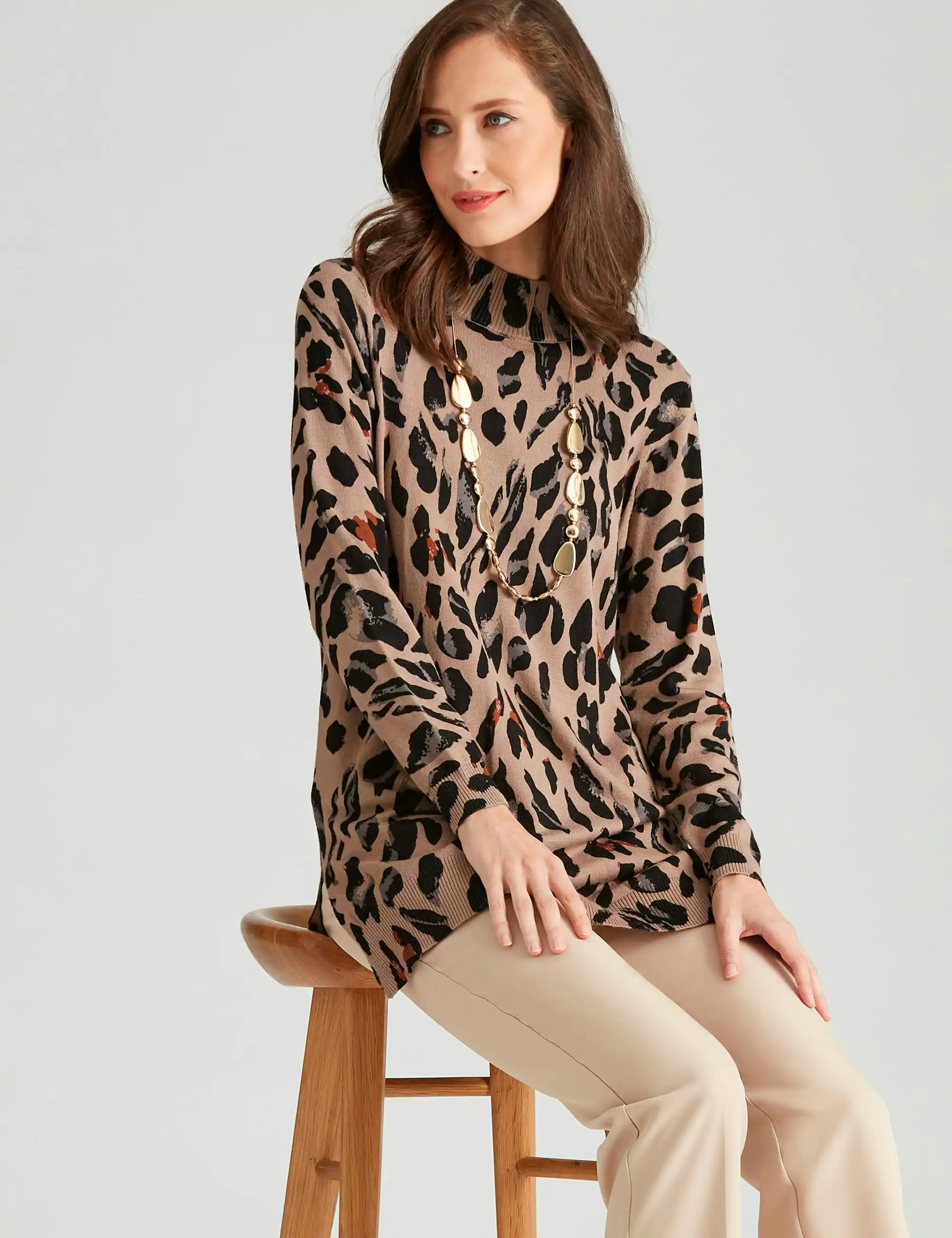 Noni B Mock Neck Print Tunic (Cornstalk)