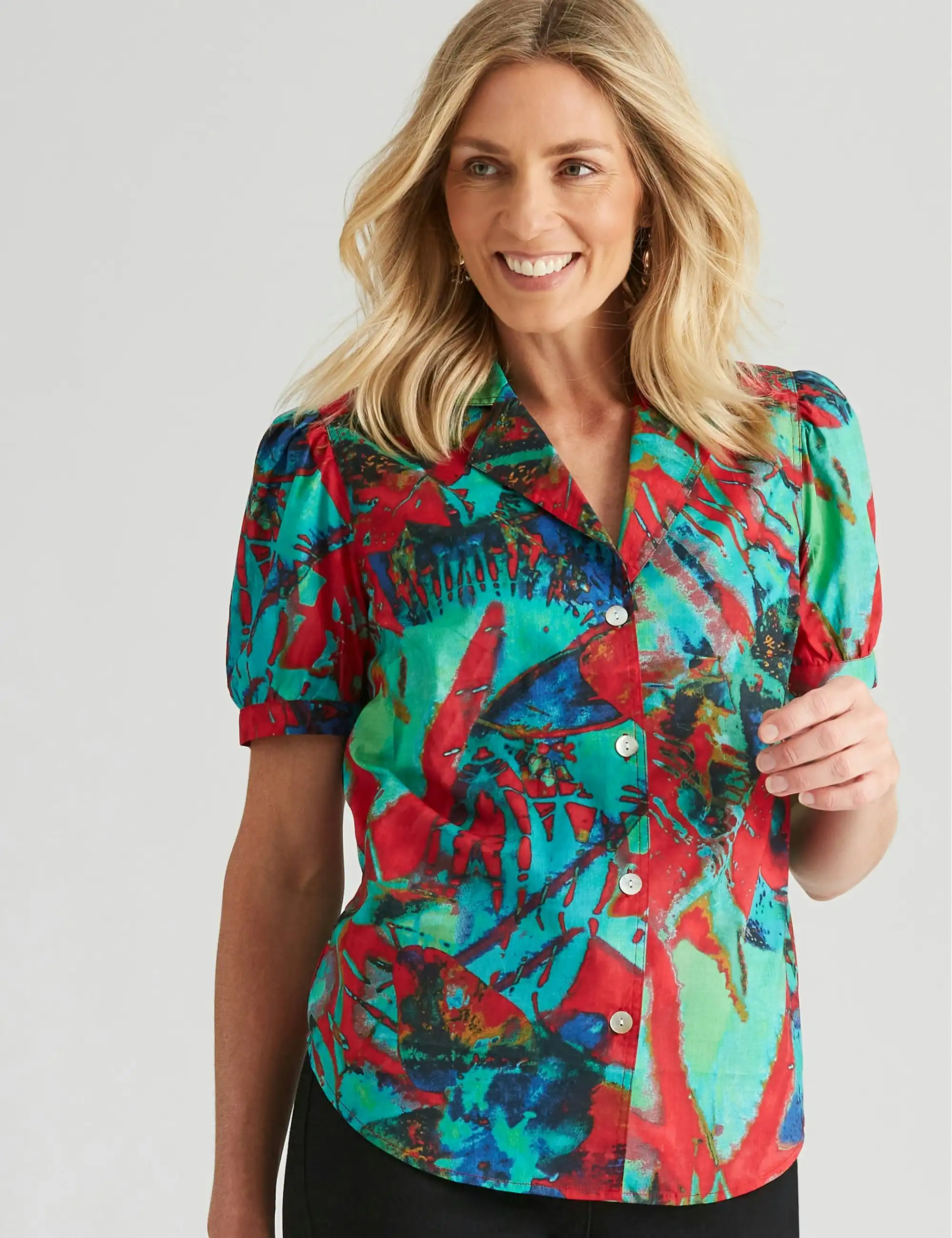 Noni B Puff Sleeve Cotton Voile Shirt