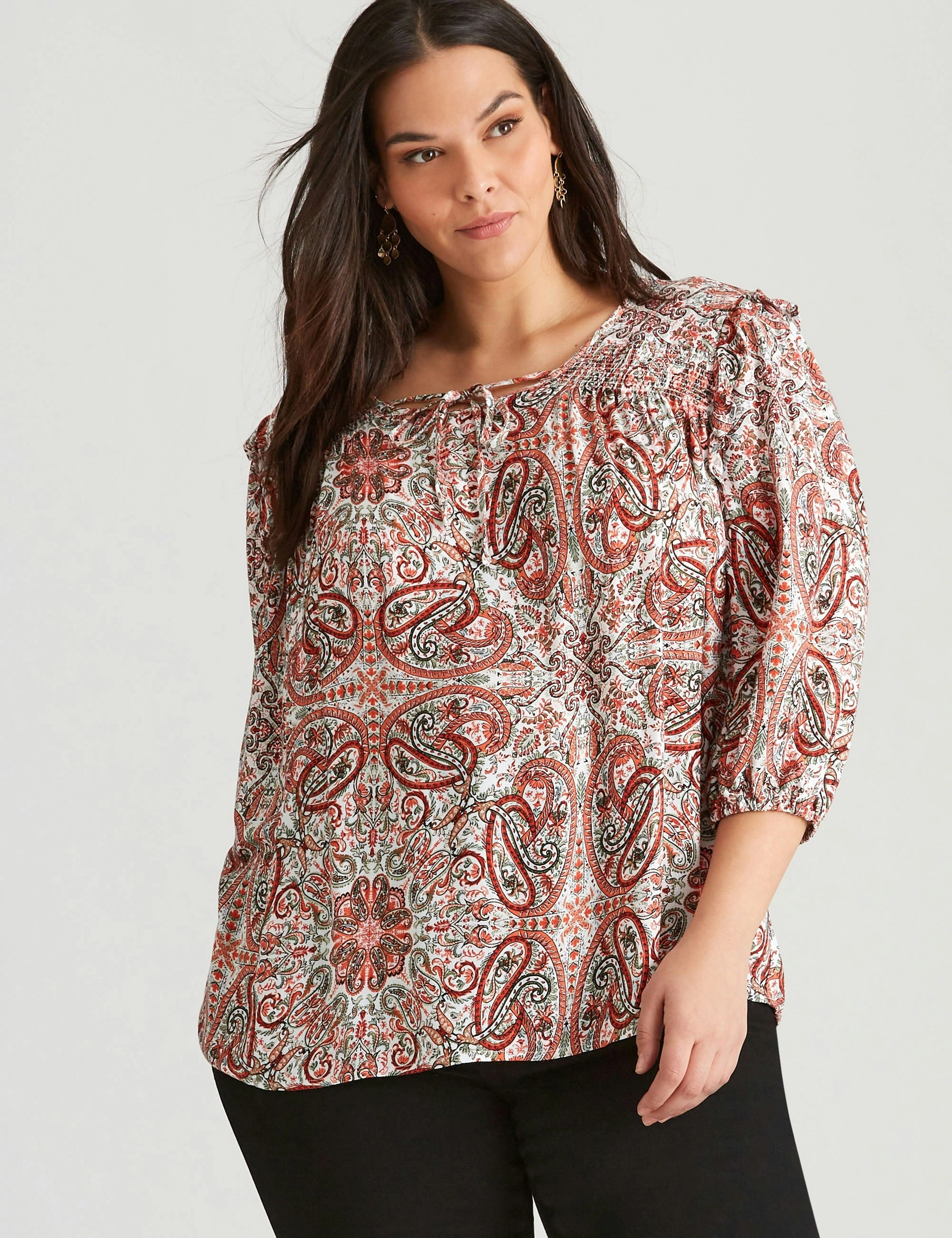 Autograph Woven Ruffle Trim Top (Golden Medallion)