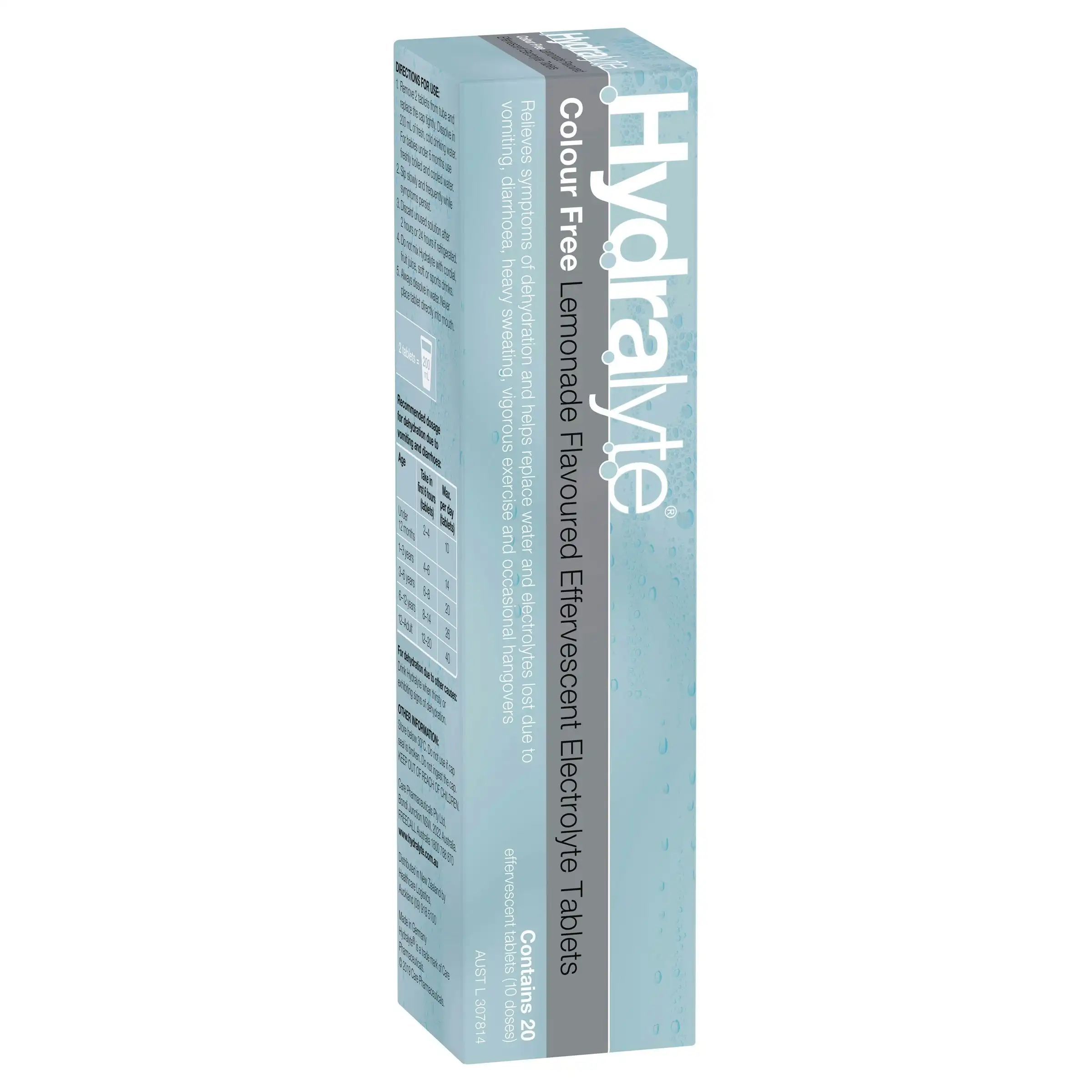 Hydralyte Electrolyte Effervescent Colour Free Lemonade 20 Tablets