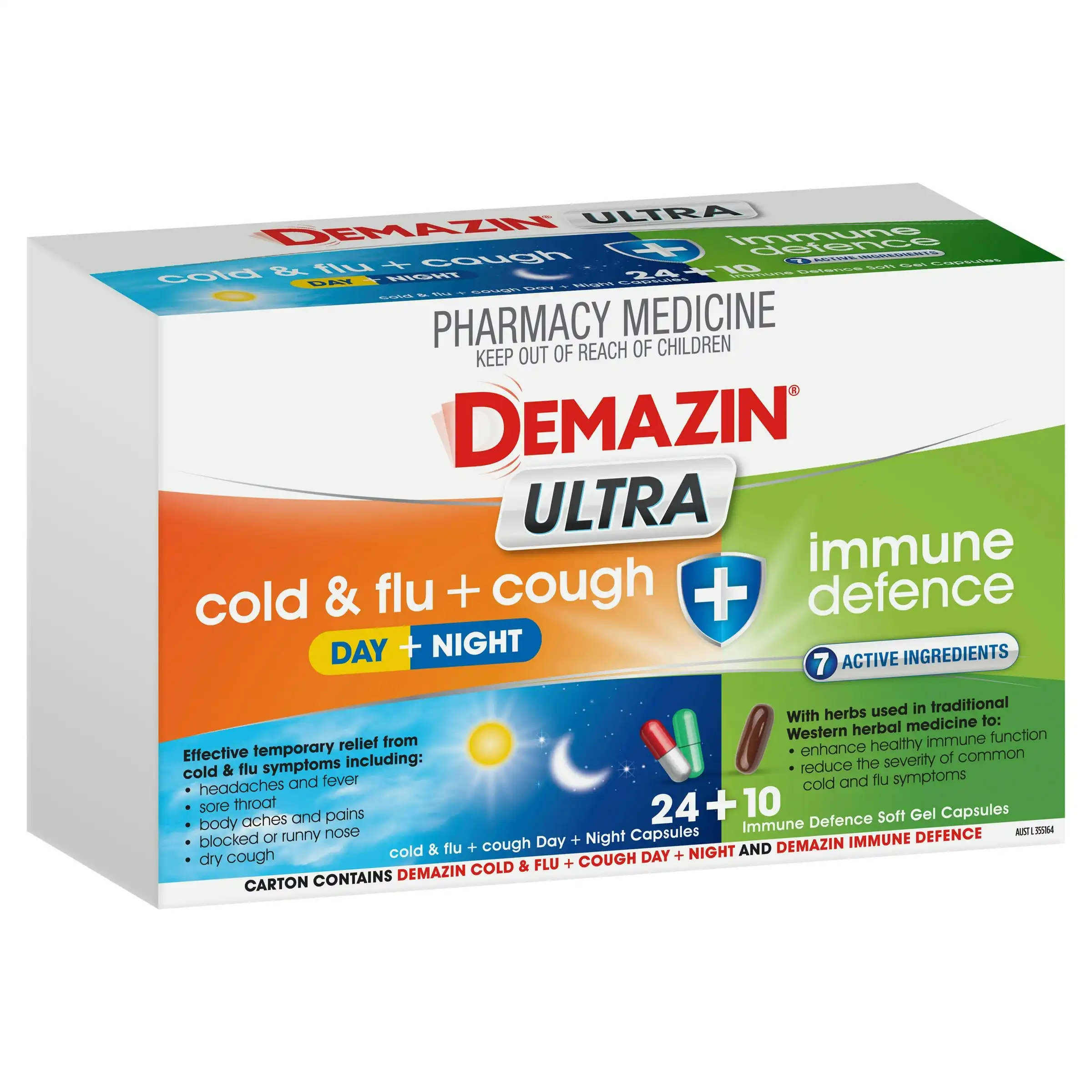 Demazin Ultra Cough Cold & Flu + Immune Defence 34 Capsules