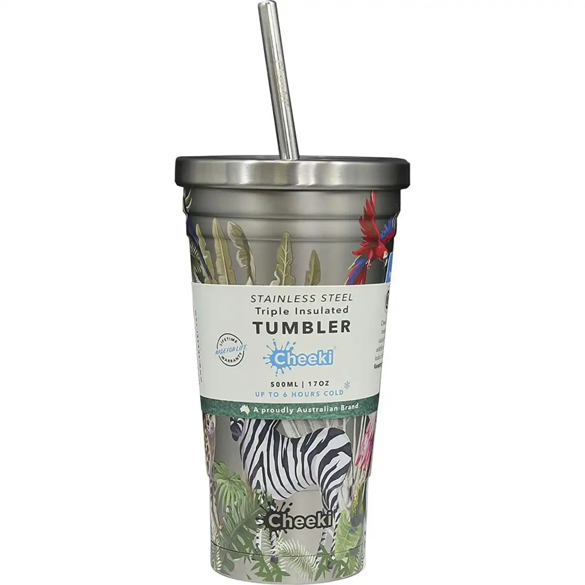 Cheeki Insulated Tumbler 3D Jungle - With S/Steel Straw 500ml