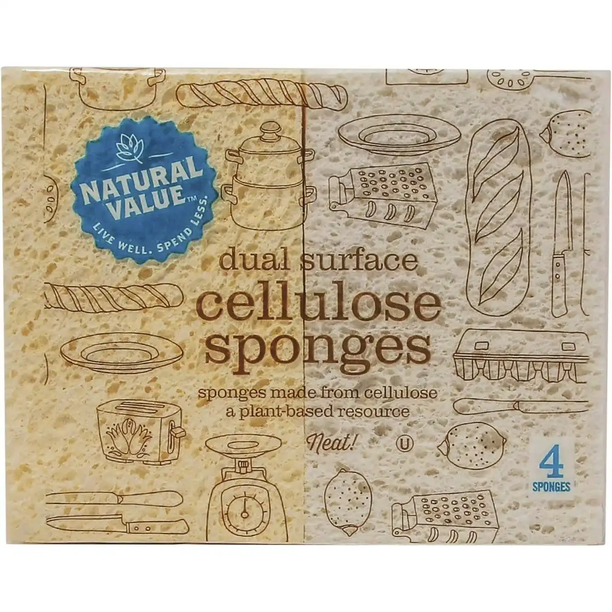 Natural Value Dual Surface Cellulose Sponges 4 Pack 4