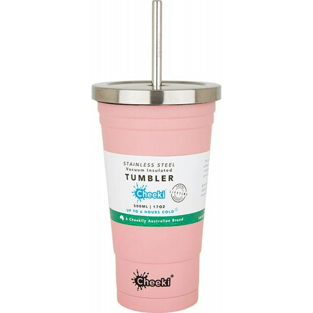 Cheeki Insulated Tumbler Pink - With S/steel Straw 500ml