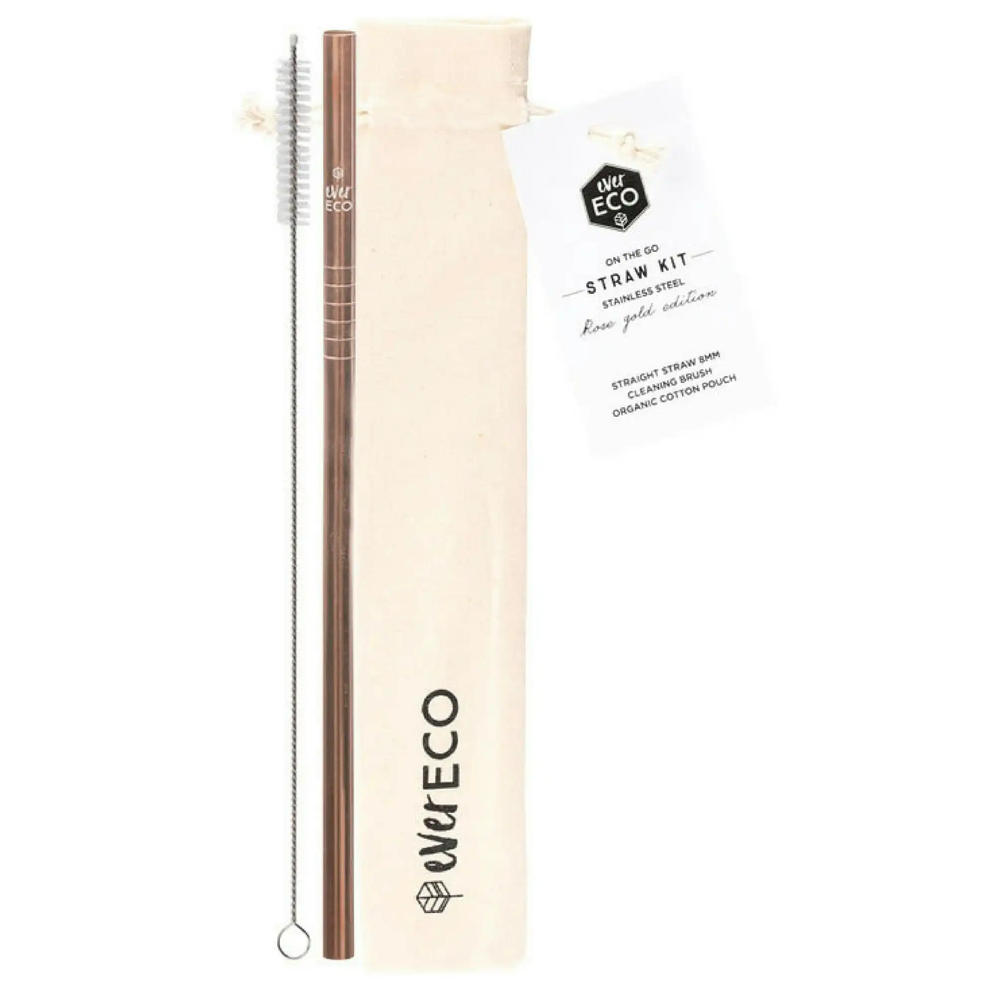 Ever Eco Stainless Steel Straw Kit - Straight Rose Gold 1