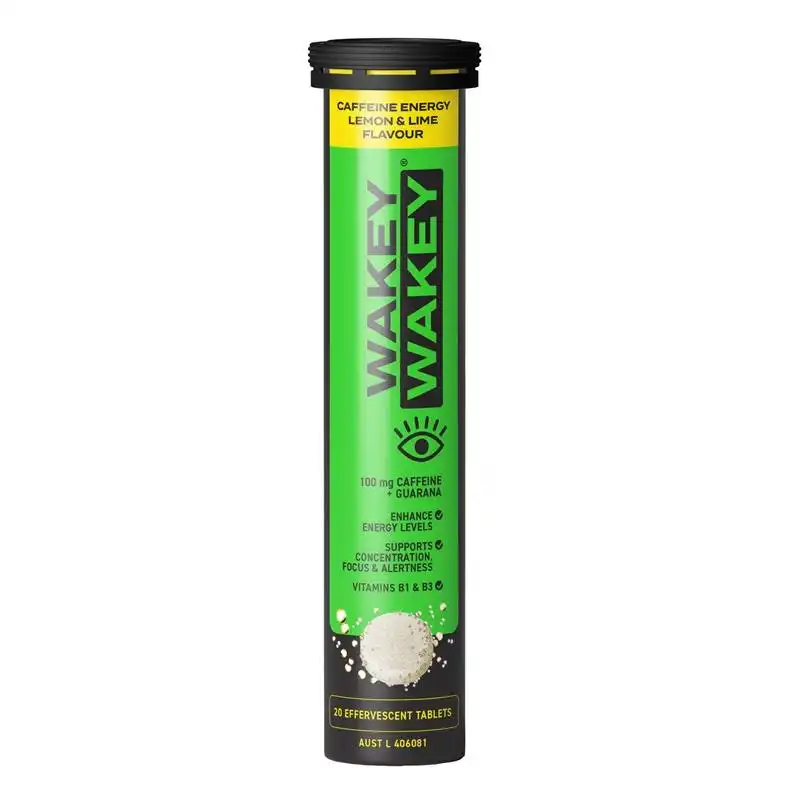 Wakey Wakey Caffeine Effervescent Lemon & Lime Flavour 20 Tablets