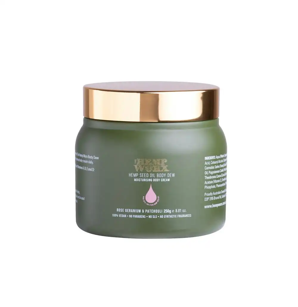 The Hemp Worx Body Dew - Rose Geranium & Patchouli 250g