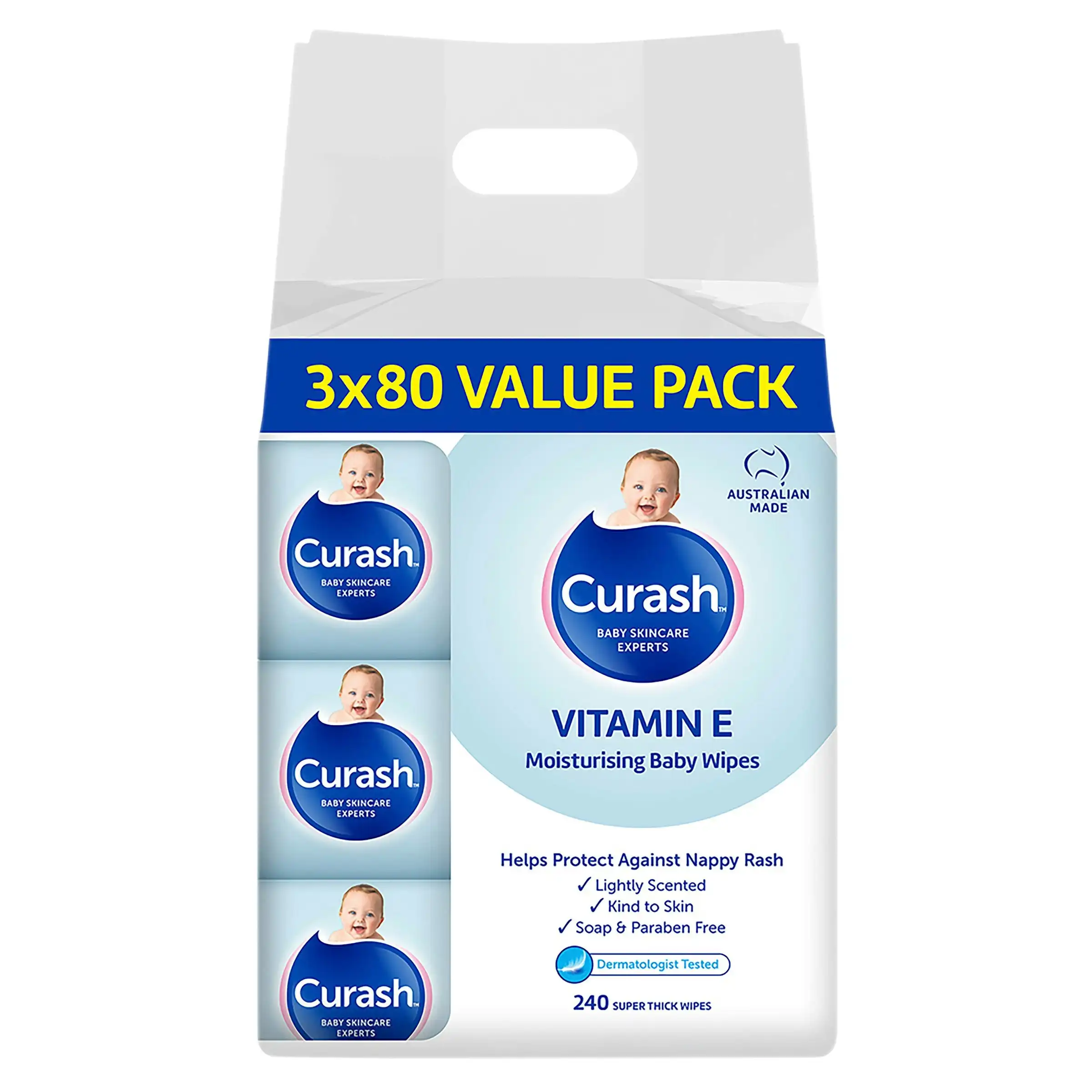 Curash Baby Wipes Original Vitamin E 3 x 80