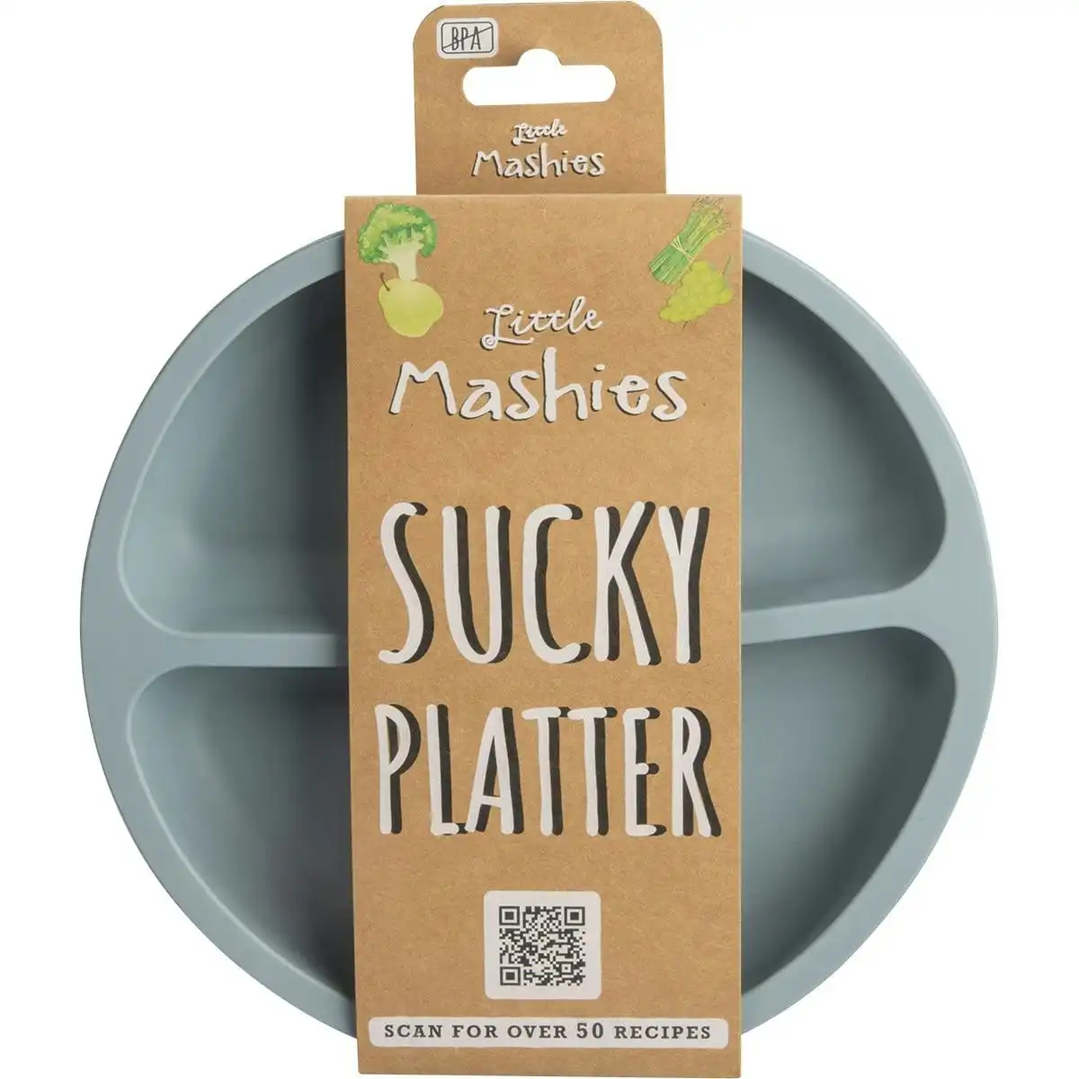 Little Mashies Silicone Sucky Platter Plate Dusty Blue 1