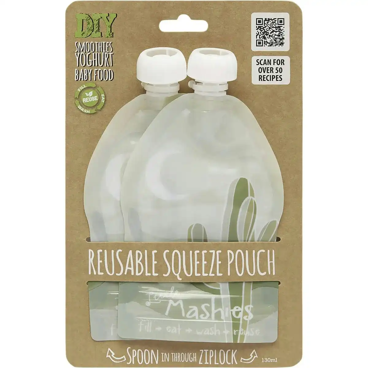 Little Mashies Reusable Squeeze Pouch Cactus 2x130ml