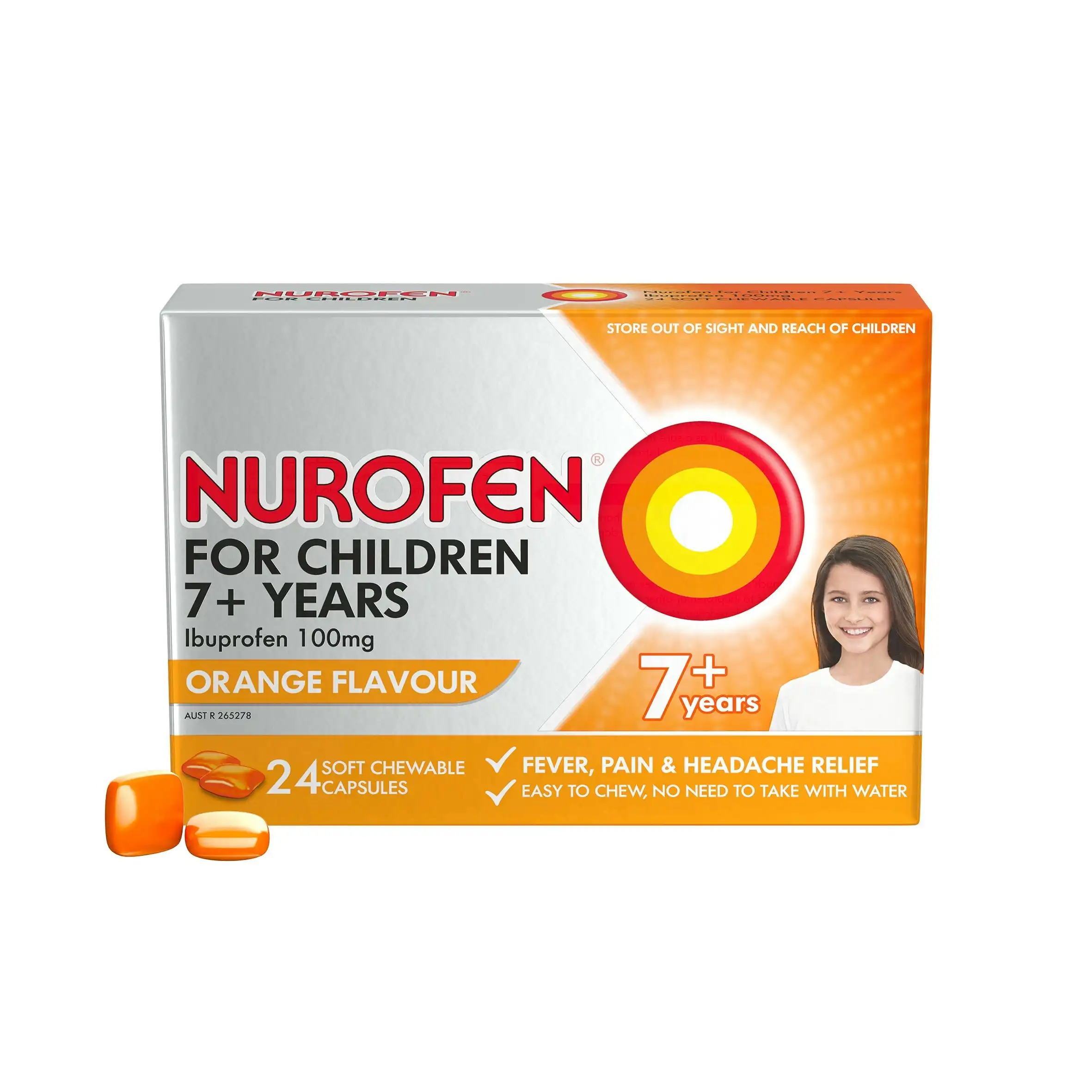 Nurofen for Children 7+ Orange 100mg Chewable 24 Capsules