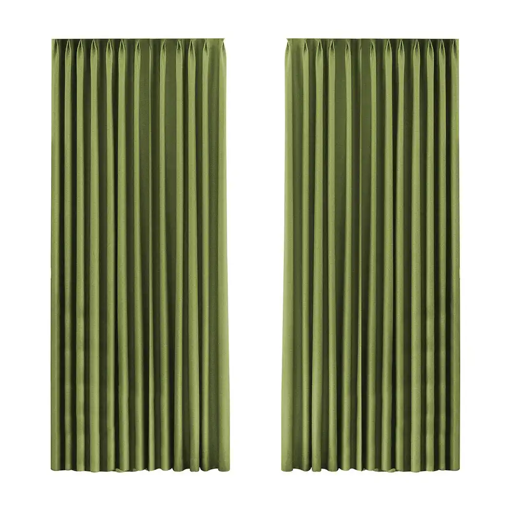 Marlow 2XBlockout Curtains Chenille Blackout Draperies Eyelet Day 180x250 Green