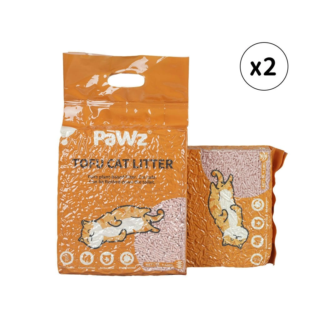 Pawz 2.5kg Tofu Cat Litter Clumping Flushable Fast Super Absorben Peach x2