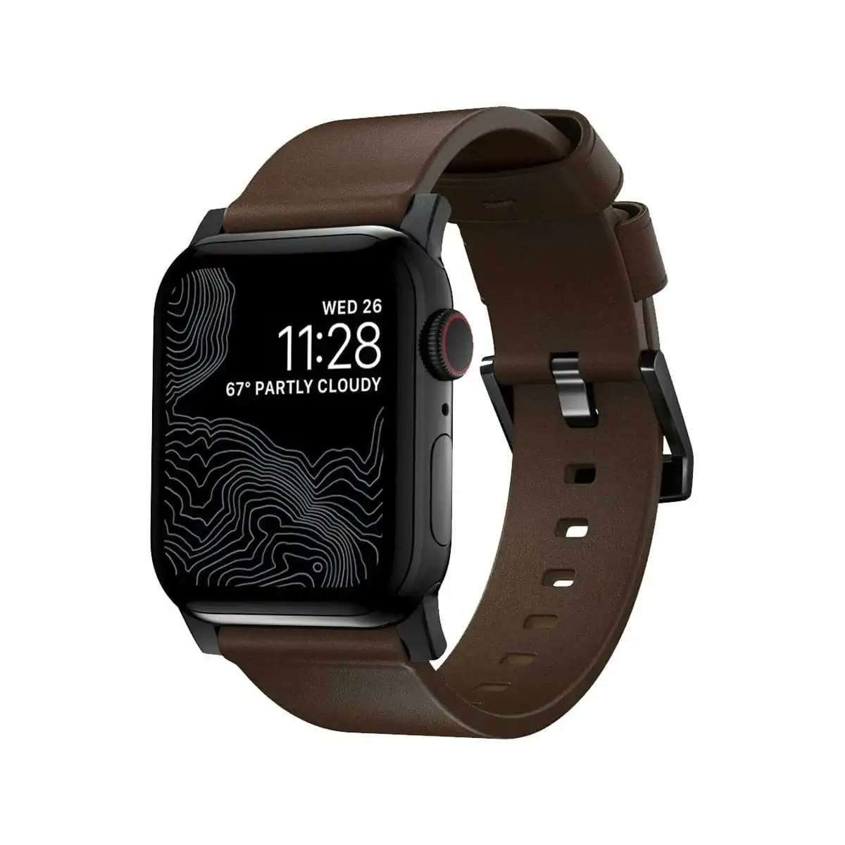 Nomad Apple Watch Modern Band 45mm /49mm - Black Hardware with Brown Nomal Leather Strap