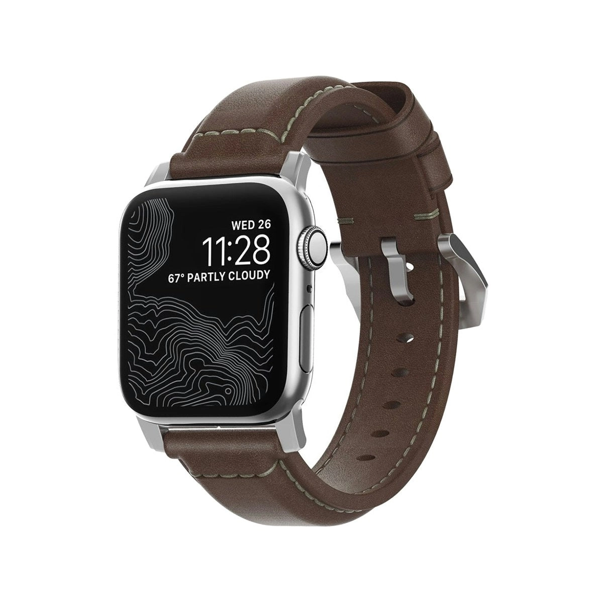 Nomad Traditional Band 45 /49mm - Brown For Apple Watch Silver Hardware