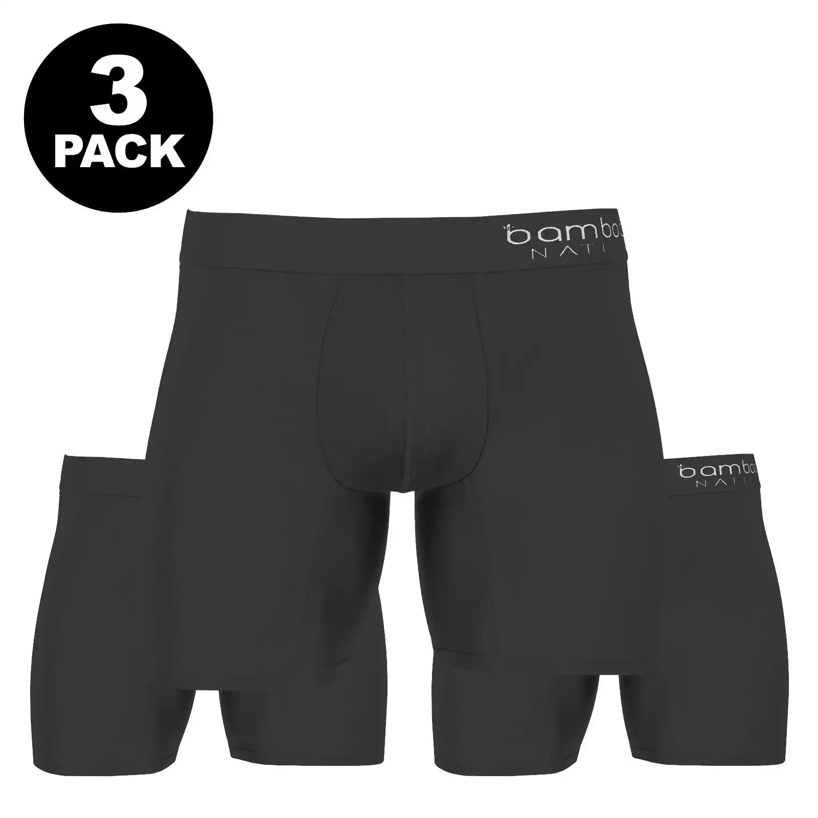 Bamboo Nation Boxer Briefs Mens Bamboo Jocks Underwear Anti Chafe - Black - 3 Pk