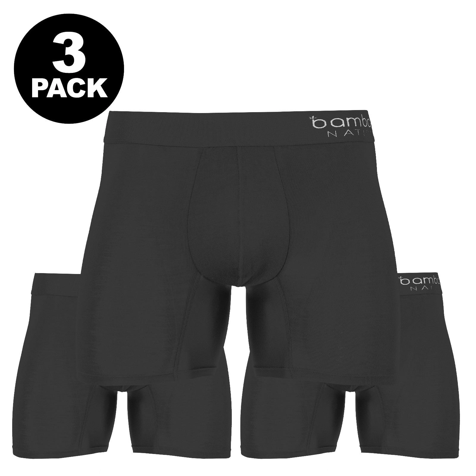 Bamboo Nation Trunks Mens Bamboo Jocks Underwear Anti Chafe - Black - 3 Pk