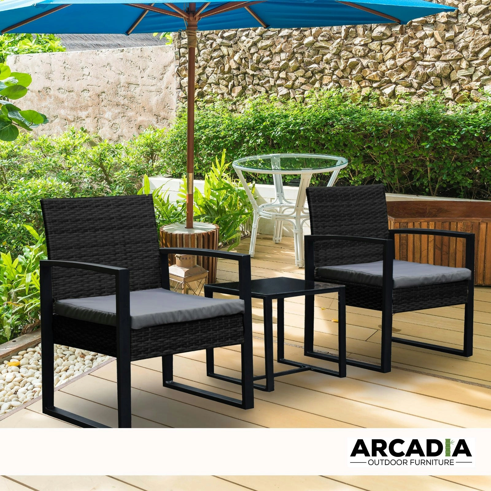 Arcadia Furniture Outdoor 3 Piece Wicker Rattan Patio Set Garden Patio Home