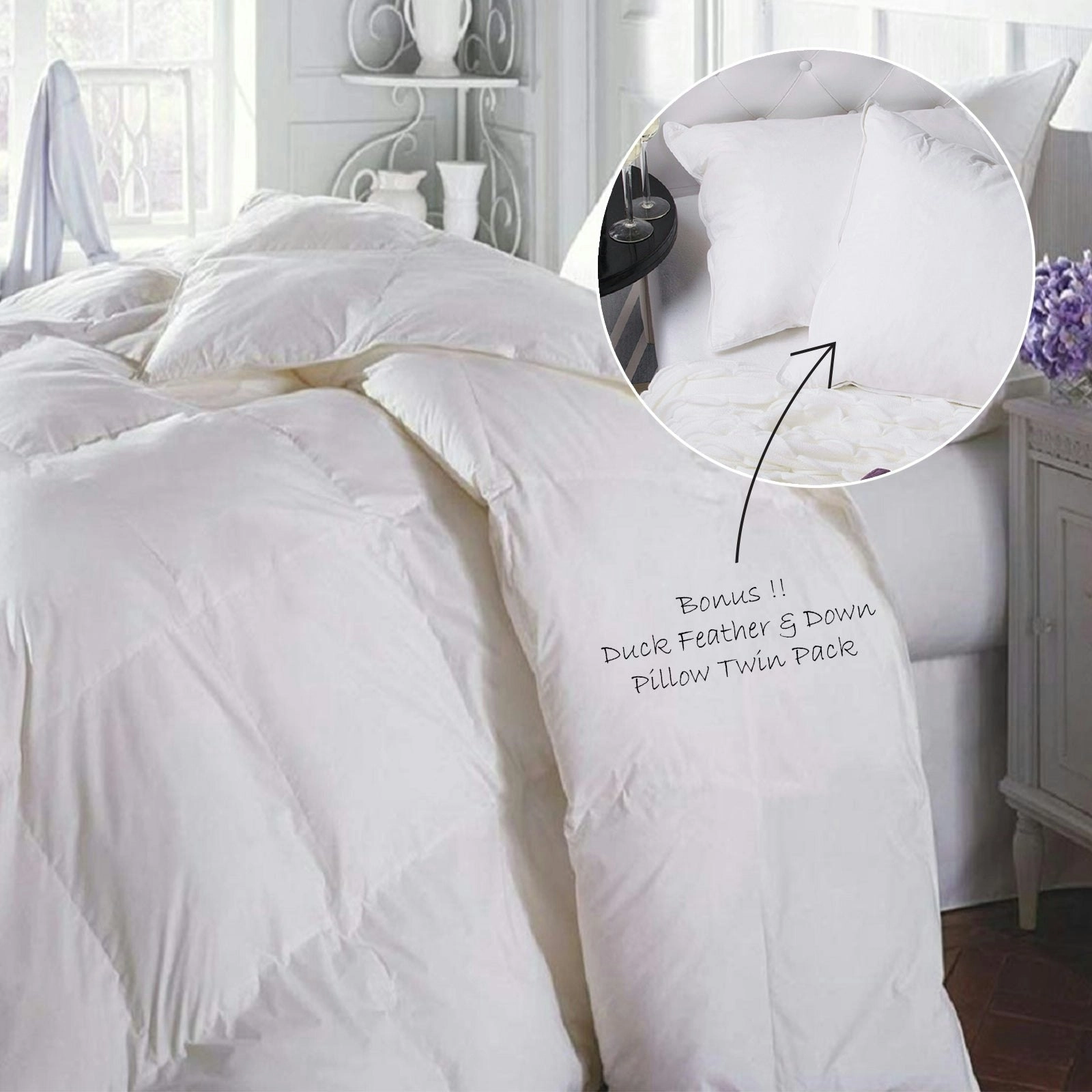 Duck Feather & Down Quilt 500GSM + Duck Feather and Down Pillows 2 Pack Combo