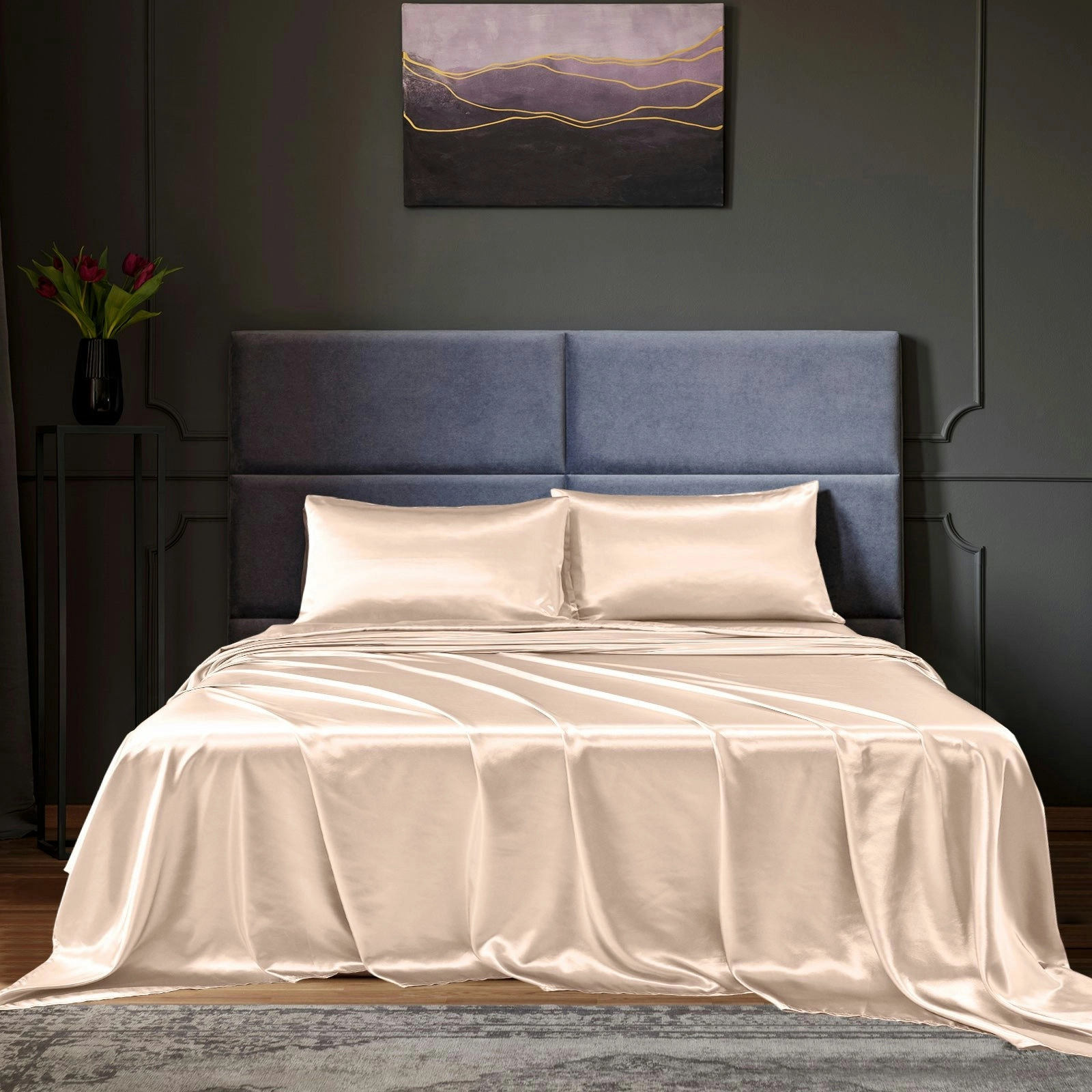 Royal Comfort Satin Sheet Set 4 Piece Fitted Flat Sheet Pillowcases Silky Smooth