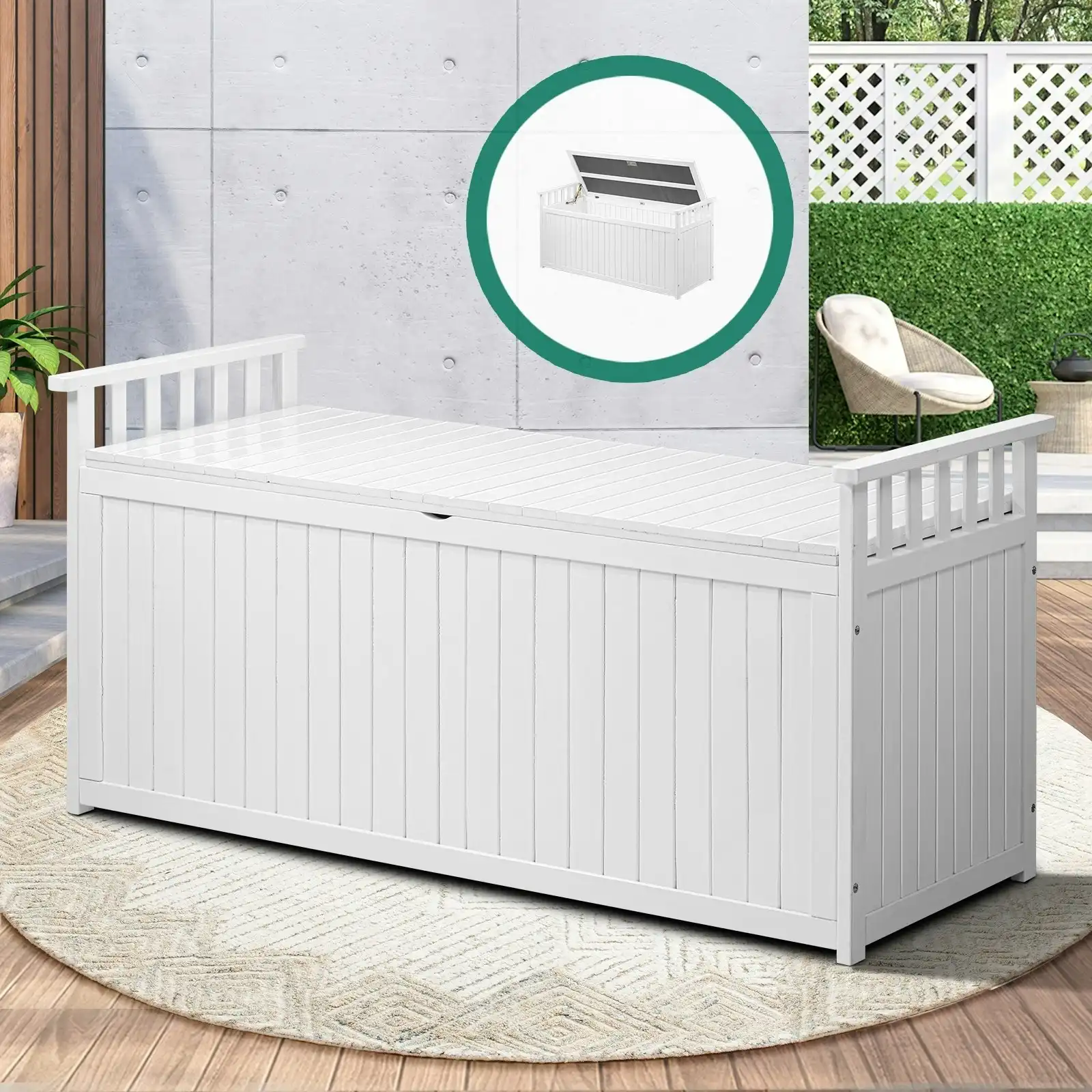 Livsip Outdoor Storage Box Garden Bench Wooden Container Cabinet 500L White