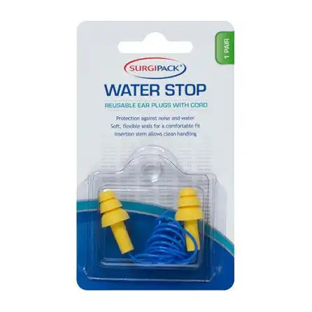 SurgiPack Water Stop Reusable Ear Plugs With Cord