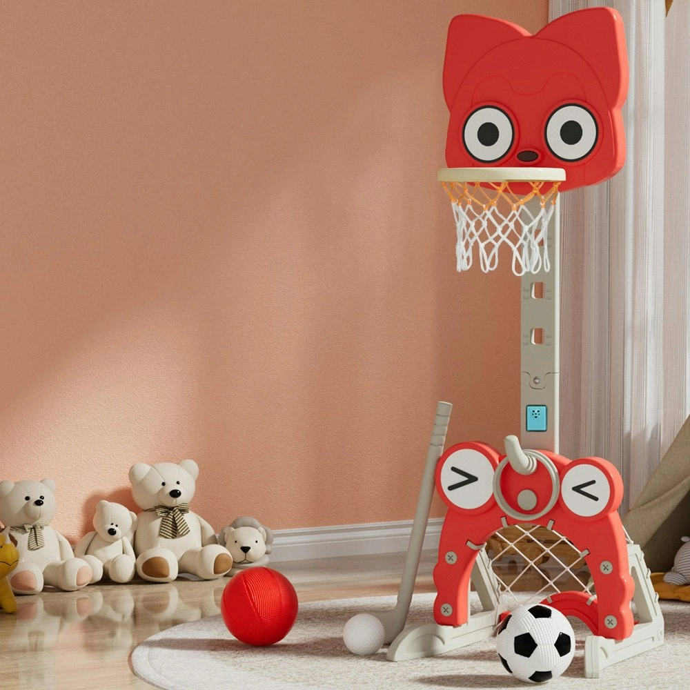 Keezi Kids Basketball Hoop Stand Adjustable 5-in-1 Sports Center Toys Set Red