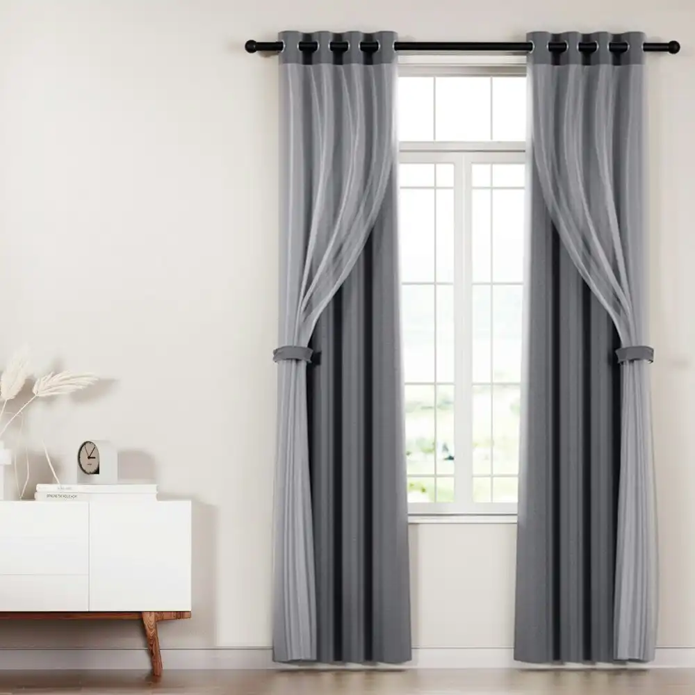 Artiss 2X 132x304cm Blockout Sheer Curtains Charcoal