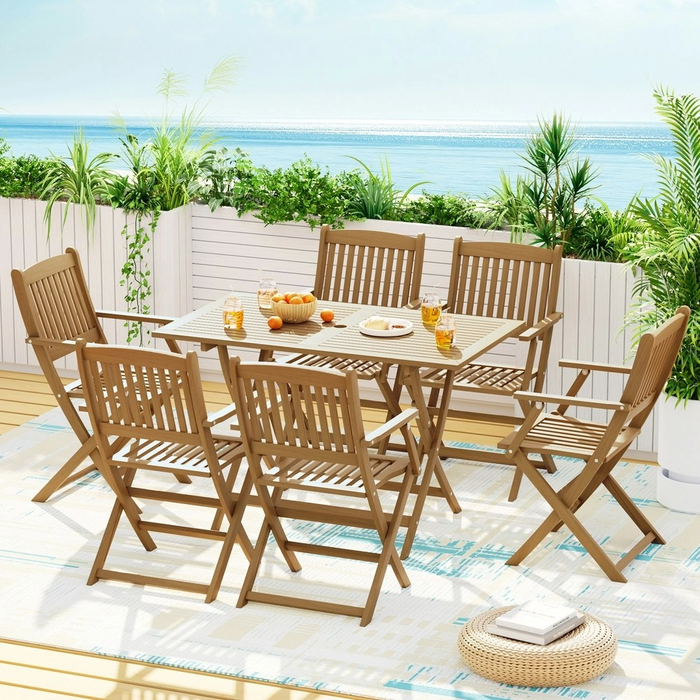 Gardeon Outdoor Dining Set 7 Piece Wooden Table Chairs Setting Foldable