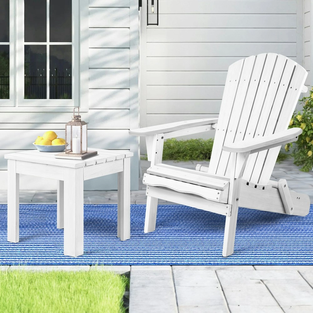 Alfordson Adirondack Chair Table 2PCS Set Wooden Outdoor Furniture Beach White