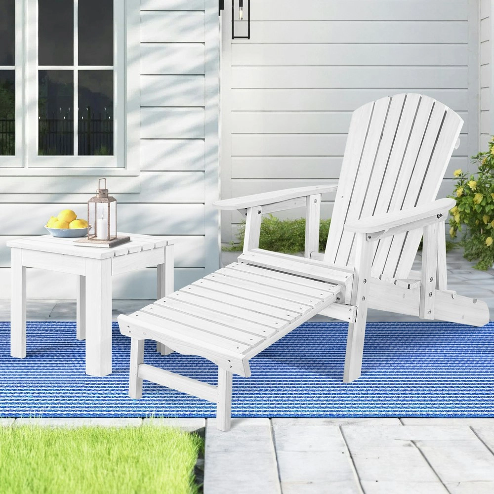 Alfordson Adirondack Chair Table 2PCS Set Outdoor Furniture w/ Ottoman Beach White