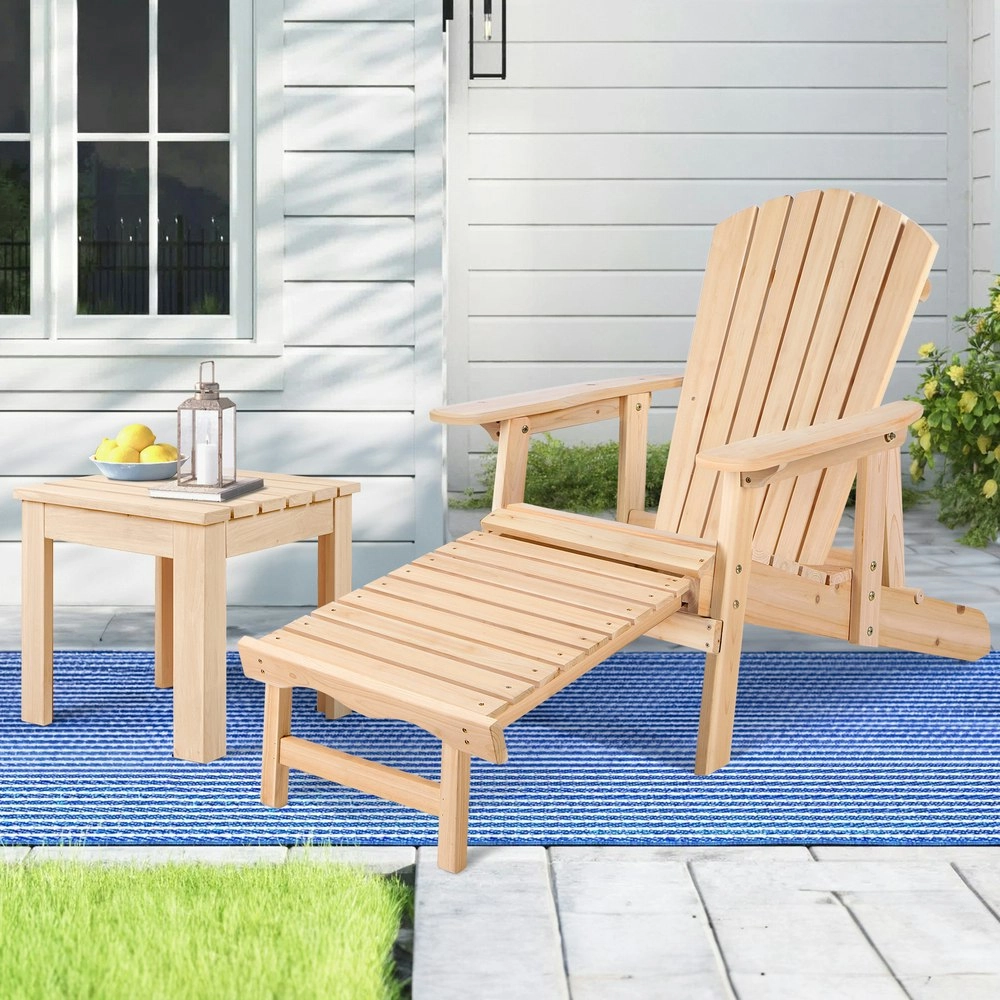 Alfordson Adirondack Chair Table 2PCS Set Outdoor Furniture w/ Ottoman Beach Wood