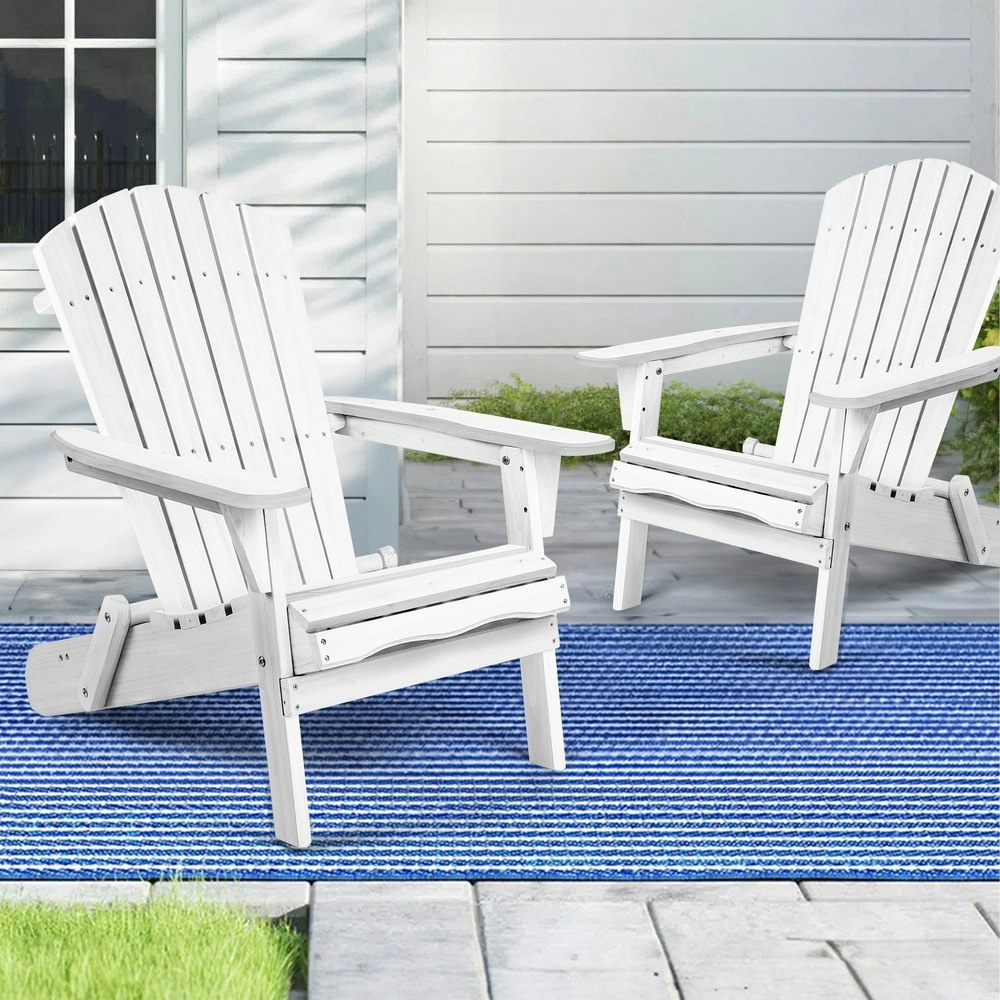 Alfordson 2x Outdoor Chairs Wooden Adirondack Patio Furniture Beach Garden White