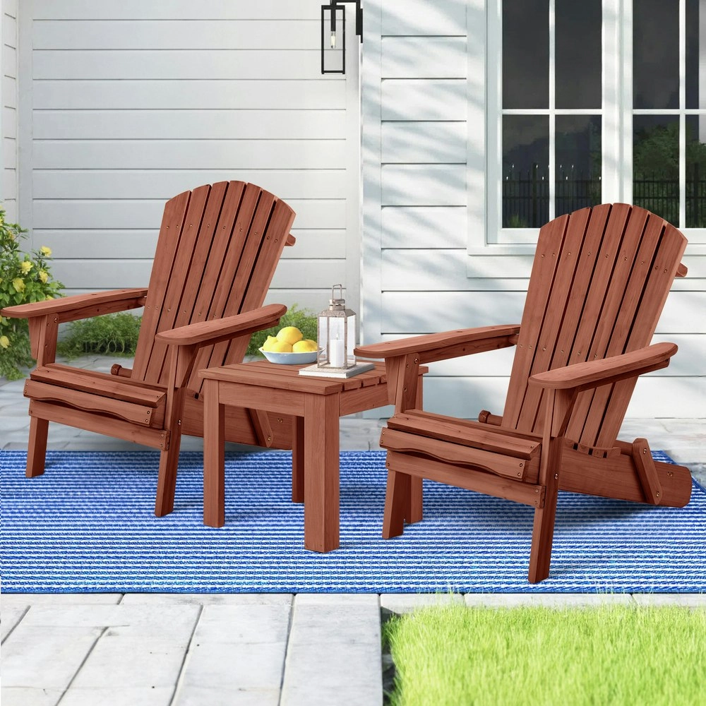 Alfordson Adirondack Chairs Table 3PCS Set Wooden Outdoor Furniture Beach Brown