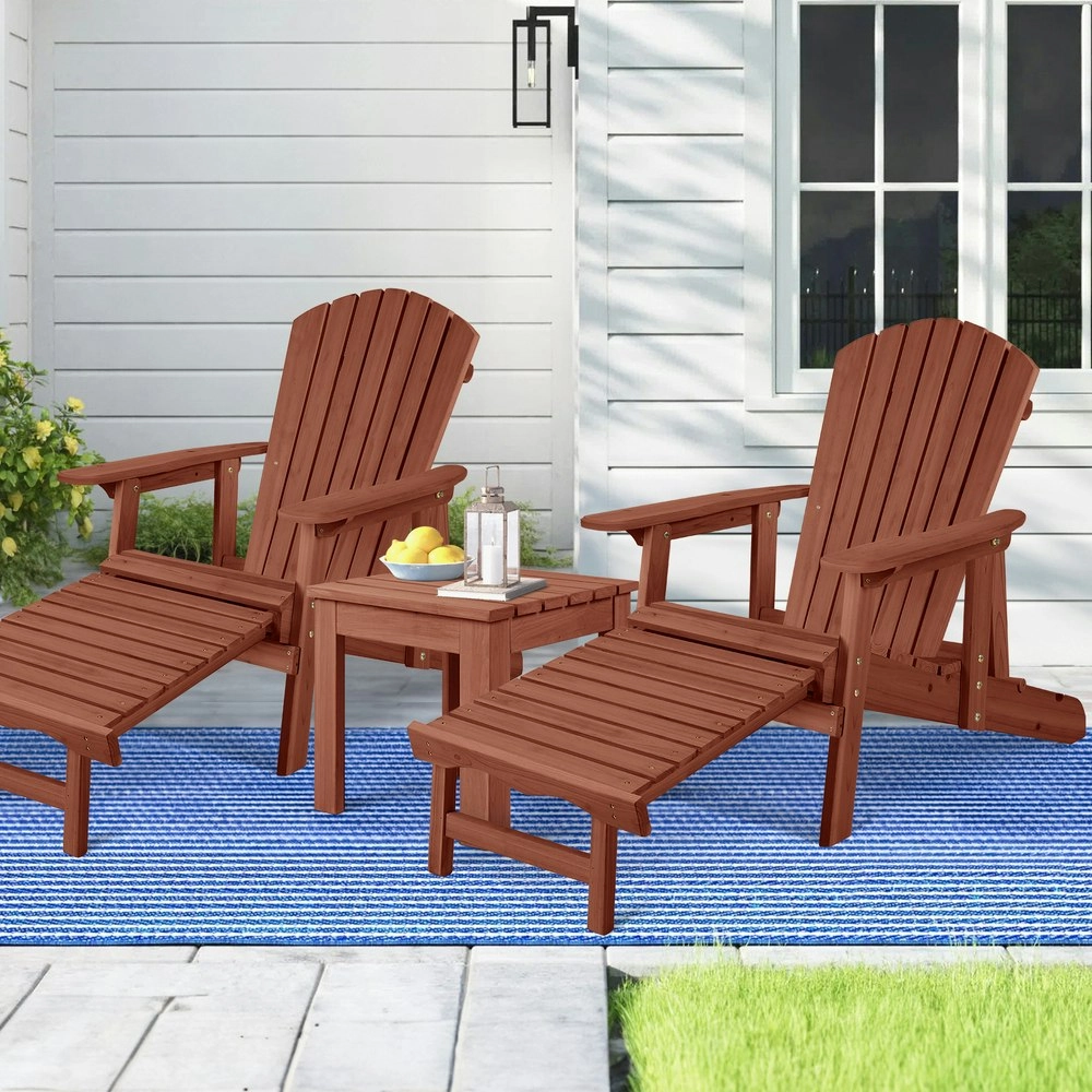 Alfordson Adirondack Chairs Table 3PCS Set Outdoor Furniture w/ Ottoman Beach Brown