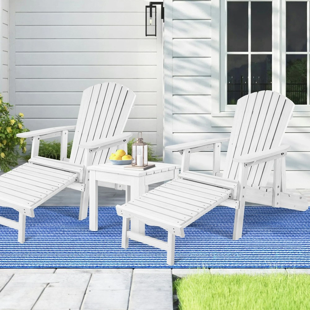 Alfordson Adirondack Chairs Table 3PCS Set Outdoor Furniture w/ Ottoman Beach White