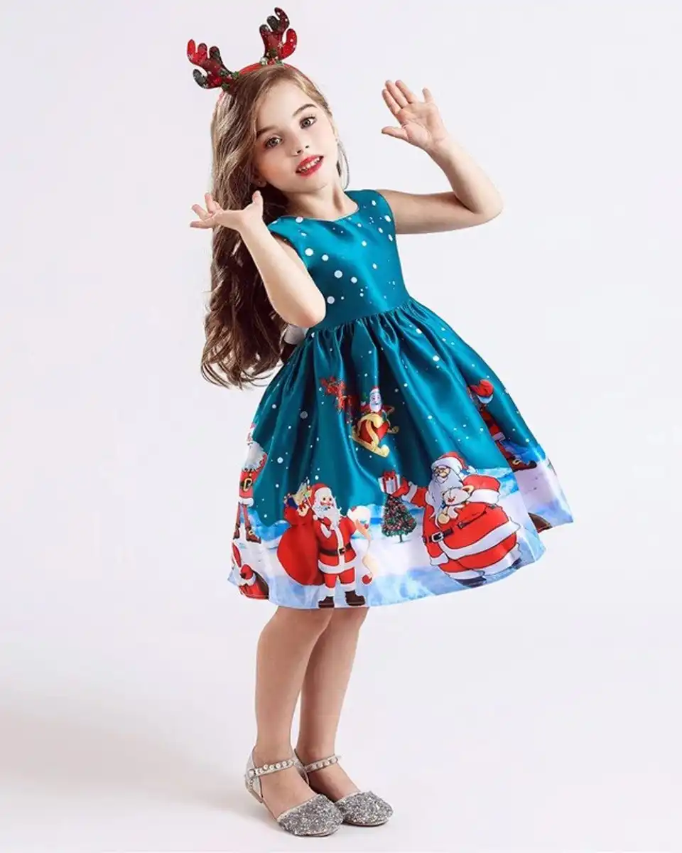 Green Sleeveless Christmas Girls Dress