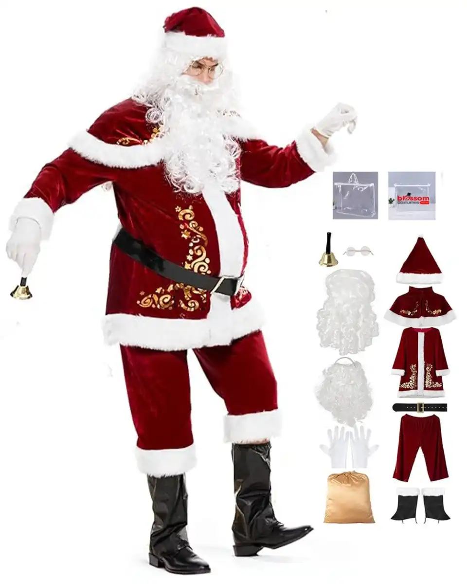 Full Set Deluxe Velvet Santa Claus Mens Costume