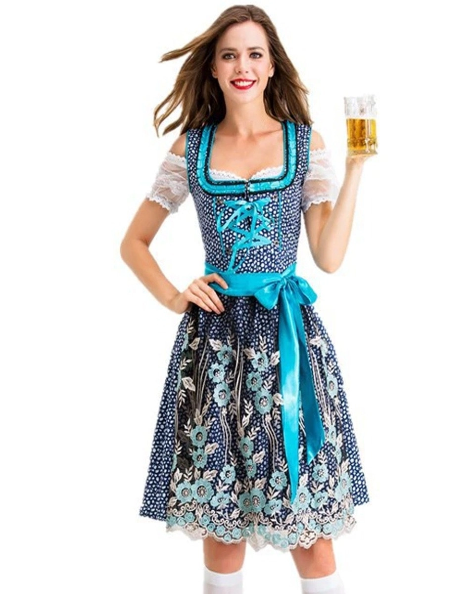 Elegant Floral Blue Oktoberfest Womens Costume