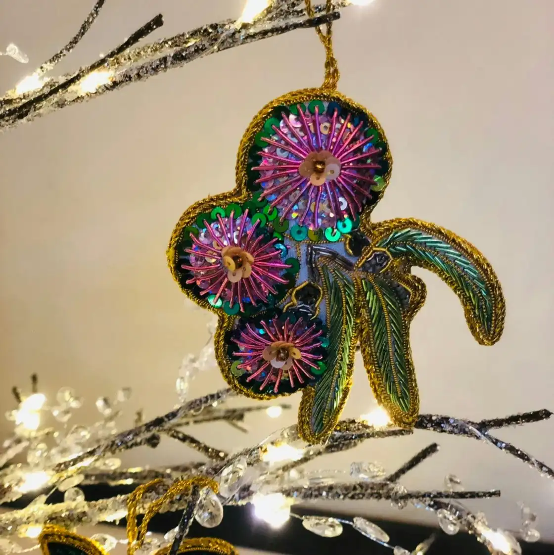 Belle Gumnut Flower Sequin Hanging Tree Decoration