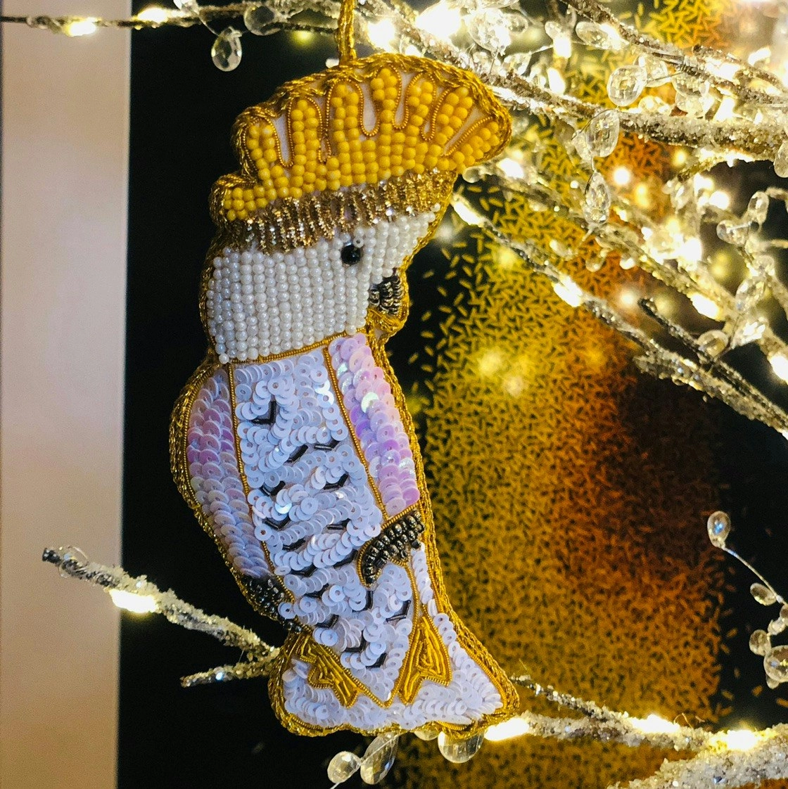 Belle Sulphur Crested Cockatoo Sequin Hanging Decoration