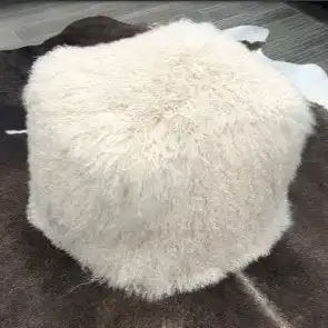 NSW Leather Sheepskin Pouffe in White