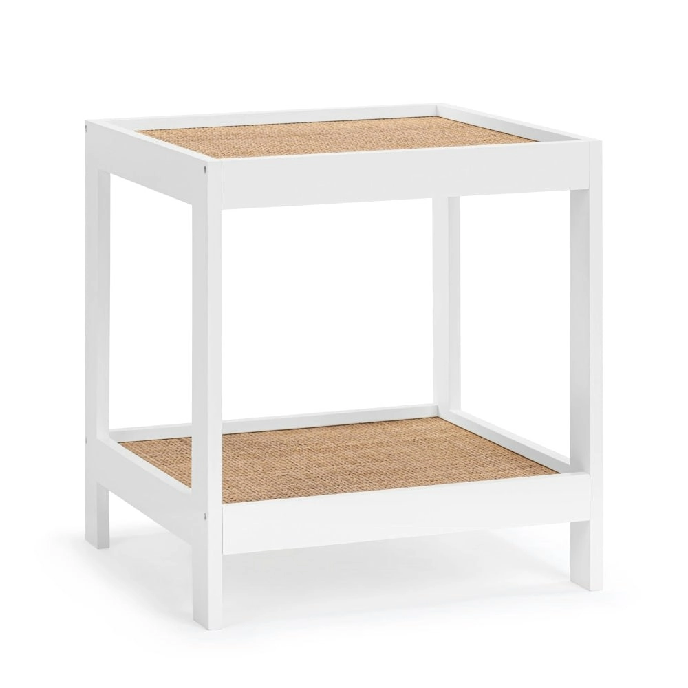 Design Square Ezra Modern Rattan End Lamp Side Table White/Natural