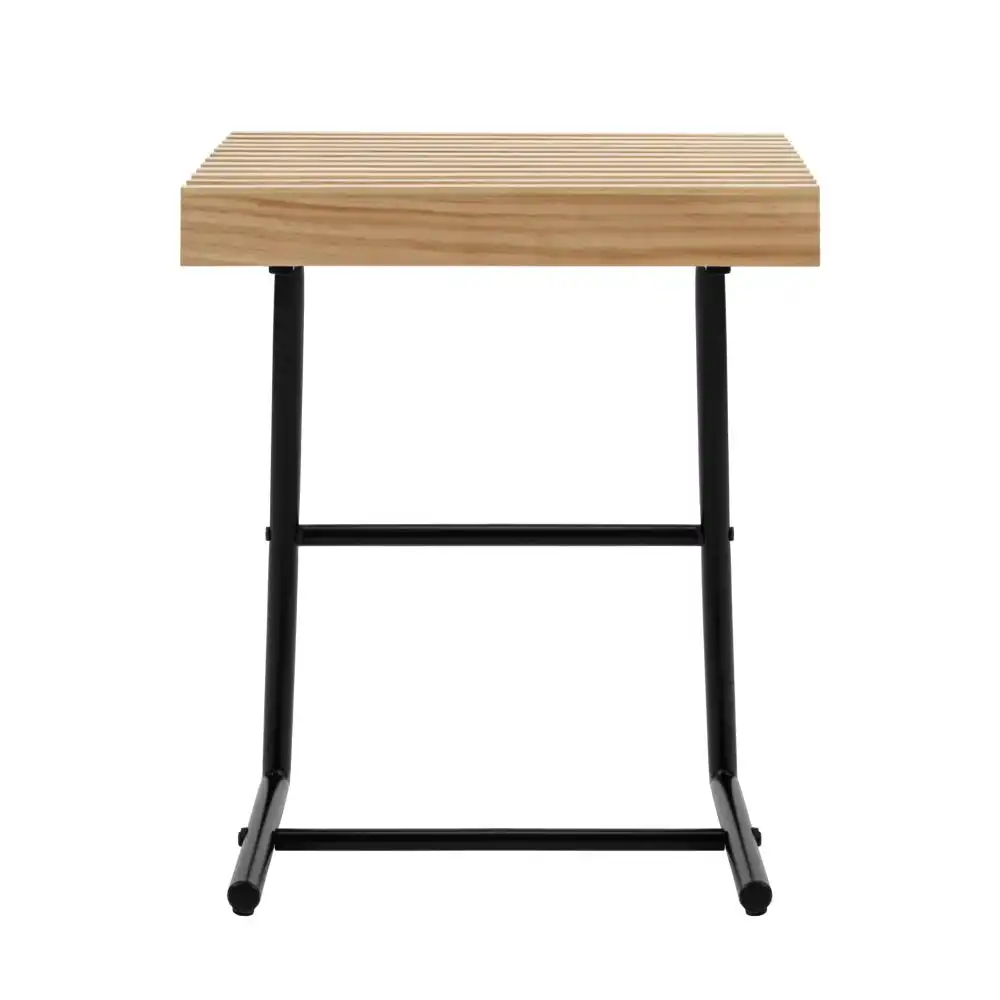 Design Square Eliza Wood Top End Lamp Side Table Slat Oak/Black