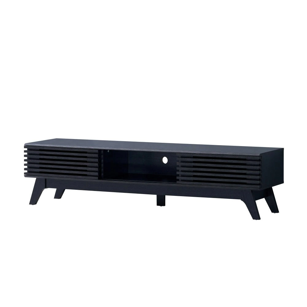 Design Square Camille Wooden Lowline Entertainment Unit TV Stand 180cm 2-Doors Black