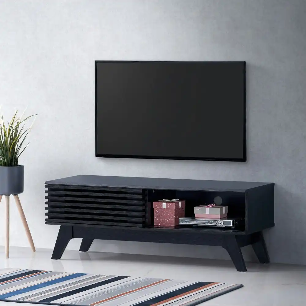 Design Square Camille Wooden Lowline Entertainment Unit TV Stand 120cm 1-Door Black