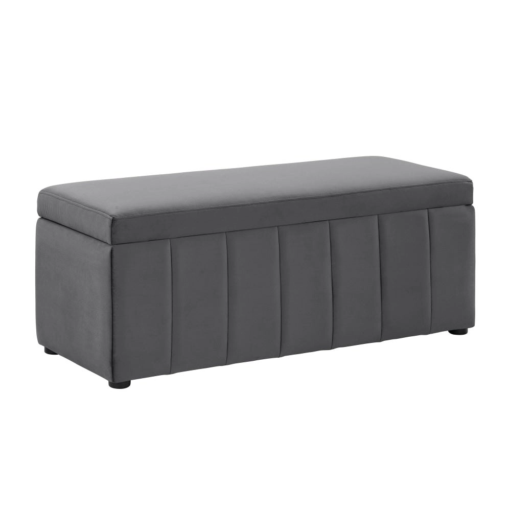 Design Square Lumine Velvet Fabric Sofa Bench Storage Ottoman Foot Rest Stool Dark Grey