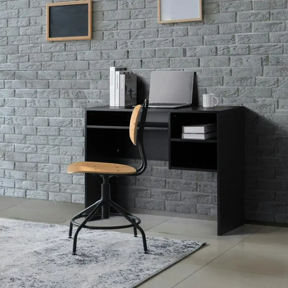 Design Square Walter Wooden Study Computer Working Task Office Desk Table W/ 3-Shelves Black