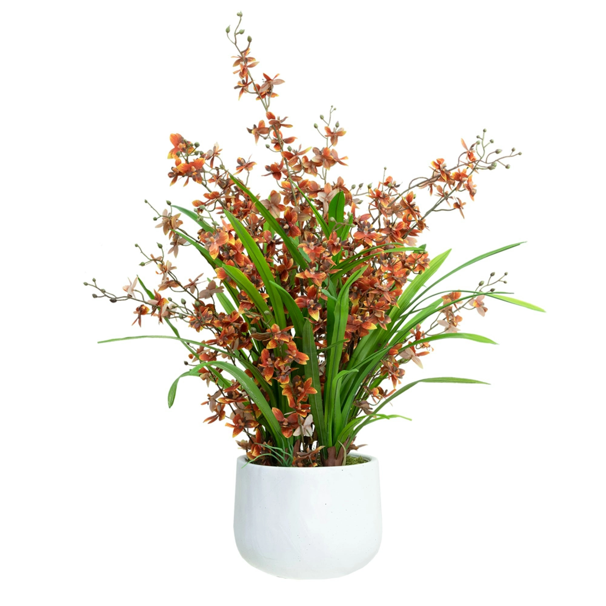 Glamorous Fusion Orange Dancing Lady Orchid Artificial Fake Plant Flower Decorative 78cm In Pot