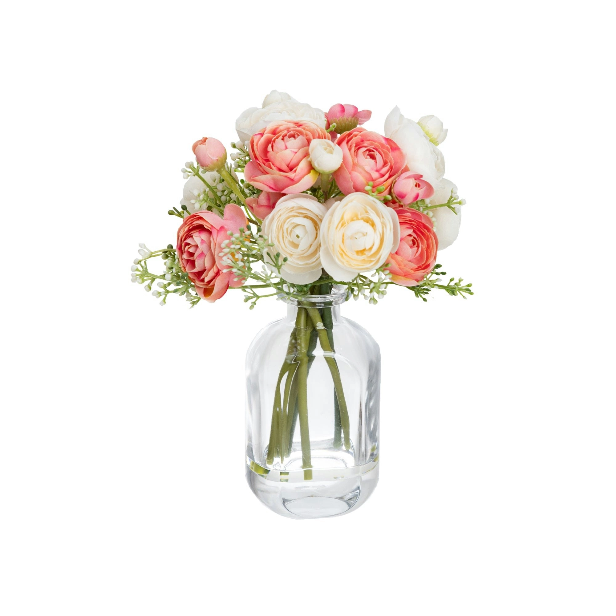 Glamorous Fusion Pink Rununculus 20cm Mixed Artificial Faux Flower Plant Decorative Arrangement In Bud Vase